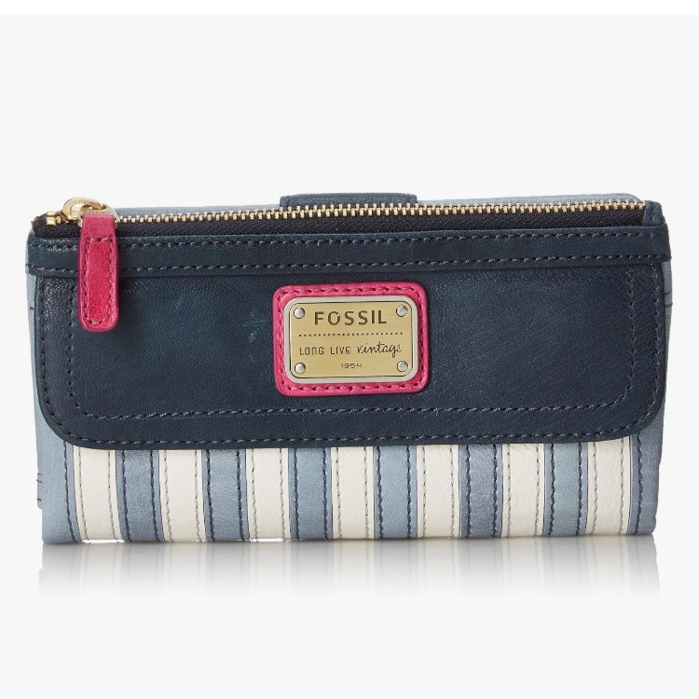 RARE HTF EUC Fossil Emory striped clutch wallet